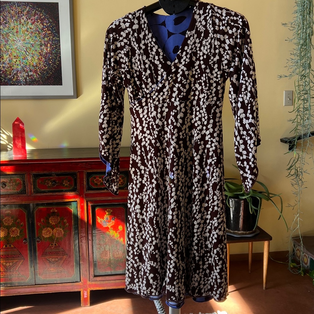 Women’s Brown & White Printed Wrap Dress